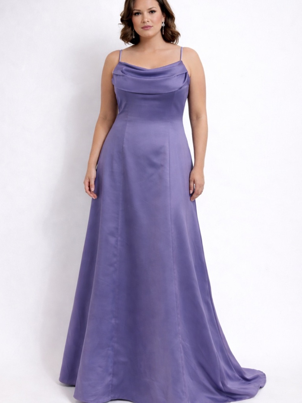 Michelangelo Lavender Satin Cowl Neck A-Line Gown